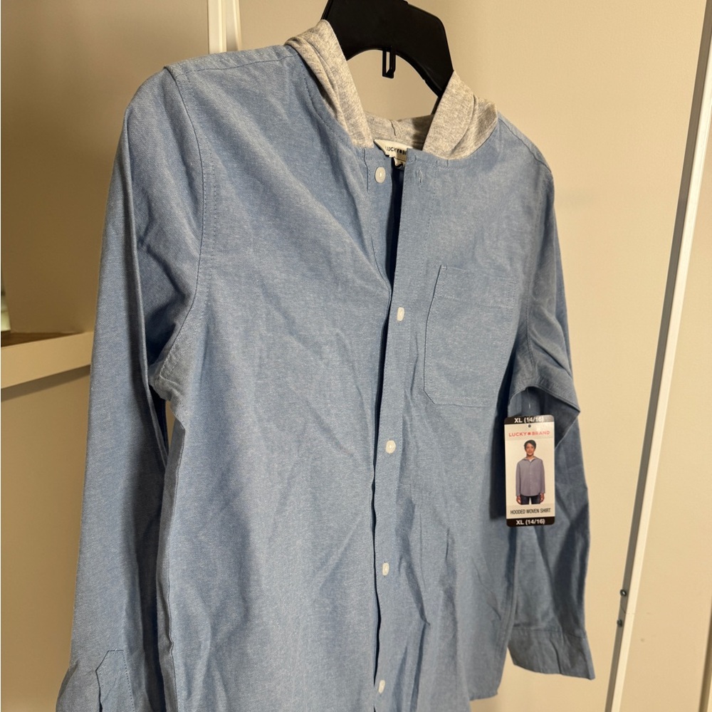 Lucky Lightweight Casual Button Down with Grey Hood